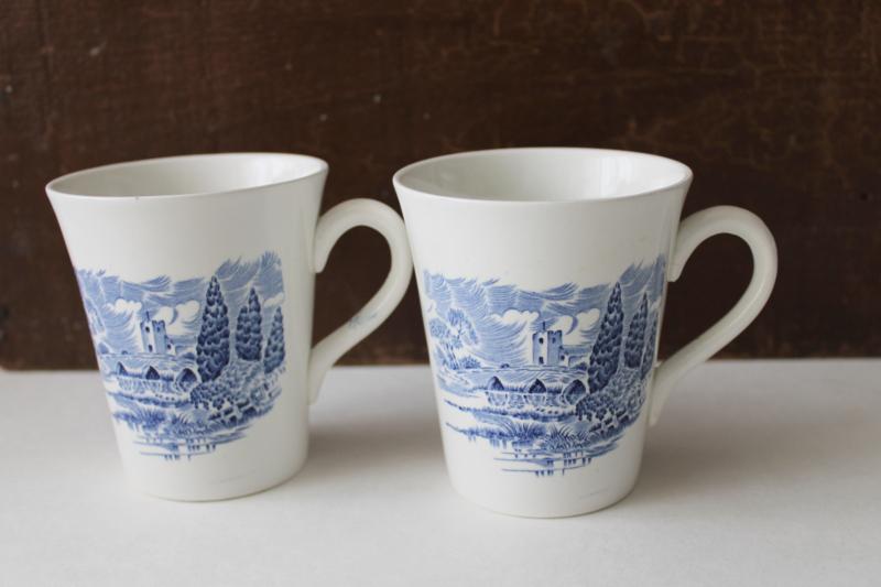 photo of vintage Wedgwood Countryside blue & white toile print coffee cups mugs #2