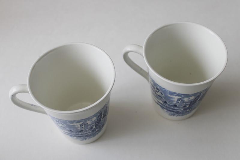 photo of vintage Wedgwood Countryside blue & white toile print coffee cups mugs #3