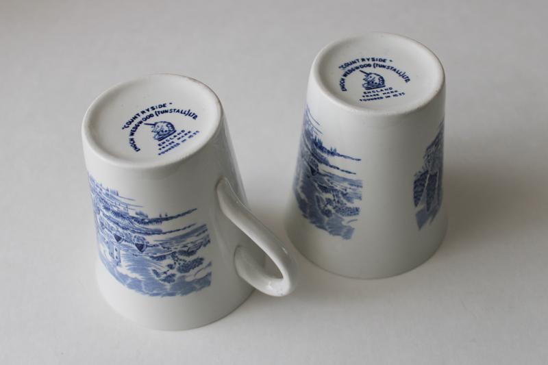 photo of vintage Wedgwood Countryside blue & white toile print coffee cups mugs #4