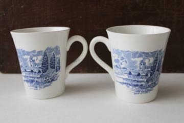 vintage Wedgwood Countryside blue & white toile print coffee cups mugs