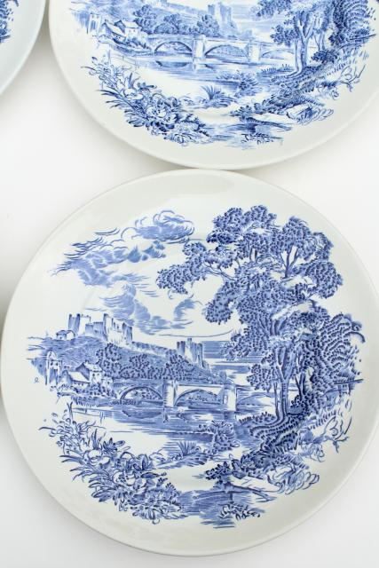 photo of vintage Wedgwood Countryside blue & white toile print transferware china dinner plates #4