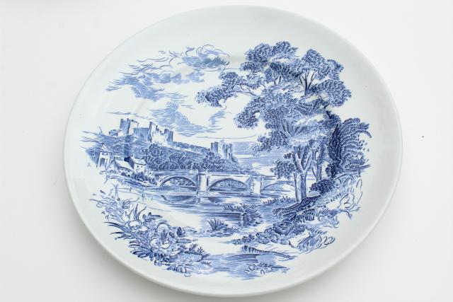 photo of vintage Wedgwood Countryside blue & white toile print transferware china dinner plates #5