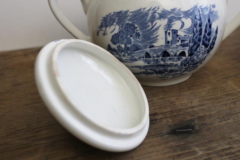 photo of vintage Wedgwood Countryside cream pitcher & sugar bowl set, blue & white china #4