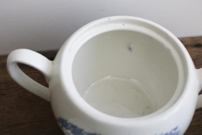 photo of vintage Wedgwood Countryside cream pitcher & sugar bowl set, blue & white china #5