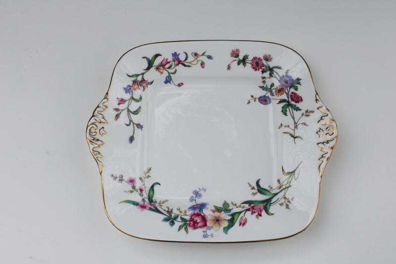 photo of vintage Wedgwood Devon Sprays floral china cake plate, square handled tray #2