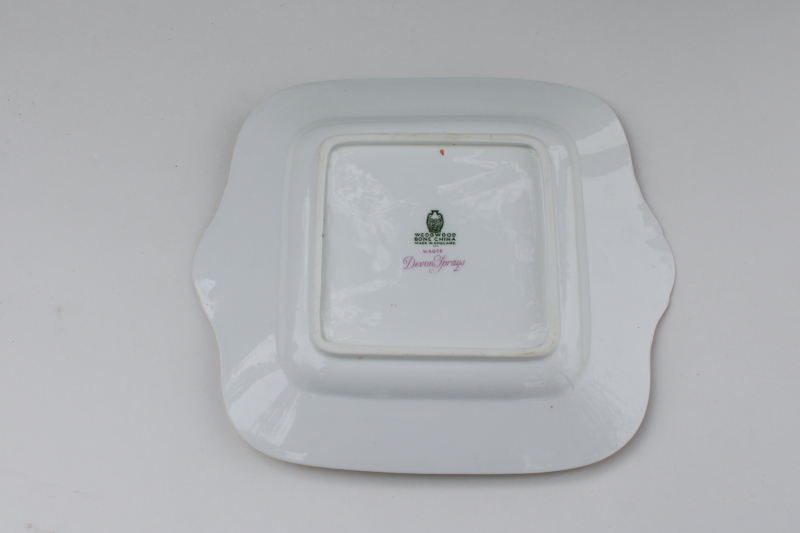 photo of vintage Wedgwood Devon Sprays floral china cake plate, square handled tray #3