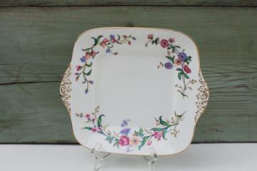 catalog photo of vintage Wedgwood Devon Sprays floral china cake plate, square handled tray