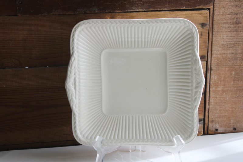 photo of vintage Wedgwood Edme china square tray or cake plate, creamware style fluted rib pattern #1