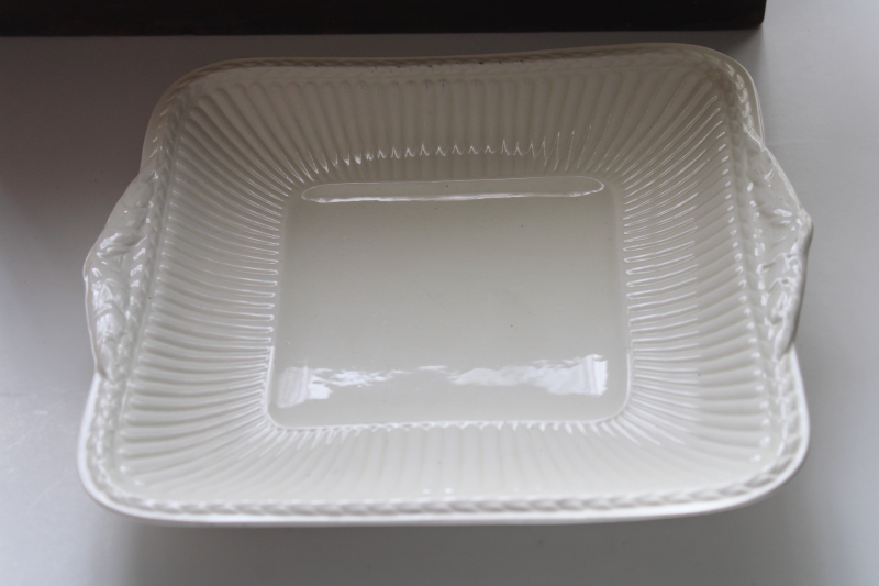 photo of vintage Wedgwood Edme china square tray or cake plate, creamware style fluted rib pattern #2