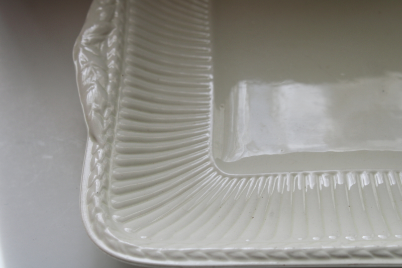 photo of vintage Wedgwood Edme china square tray or cake plate, creamware style fluted rib pattern #3