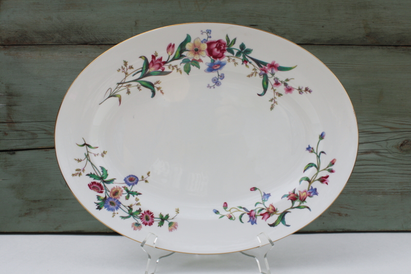 photo of vintage Wedgwood England Devon Sprays floral china Thanksgiving turkey platter #1