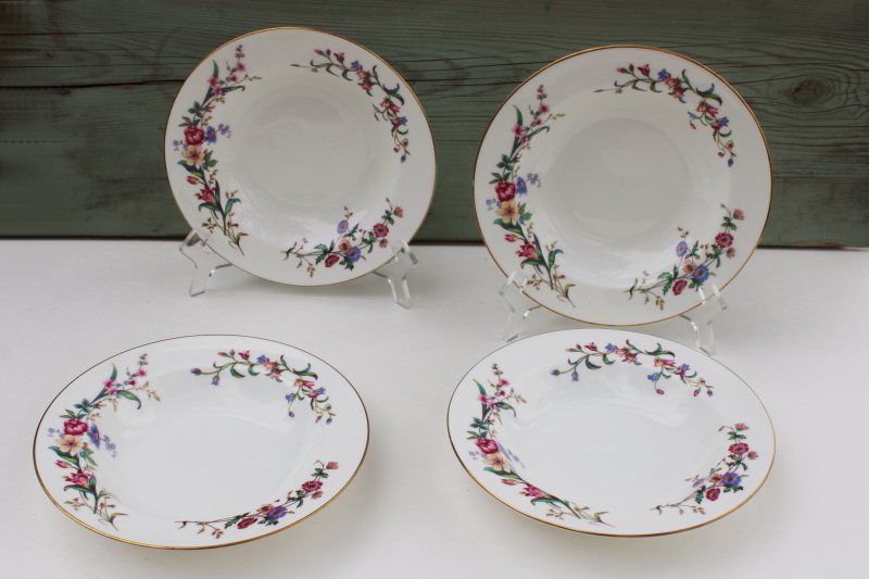 photo of vintage Wedgwood England Devon Sprays floral china rim soup bowls set of 4 #1