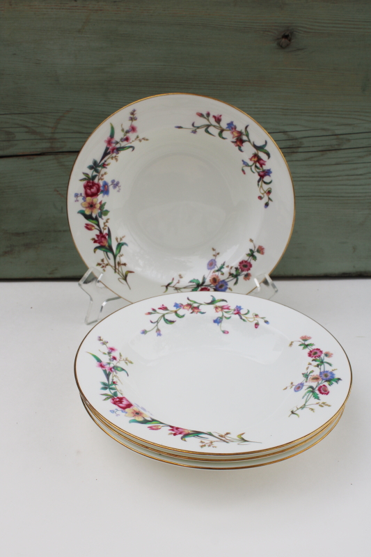 photo of vintage Wedgwood England Devon Sprays floral china rim soup bowls set of 4 #2