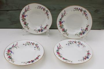 catalog photo of vintage Wedgwood England Devon Sprays floral china rim soup bowls set of 4