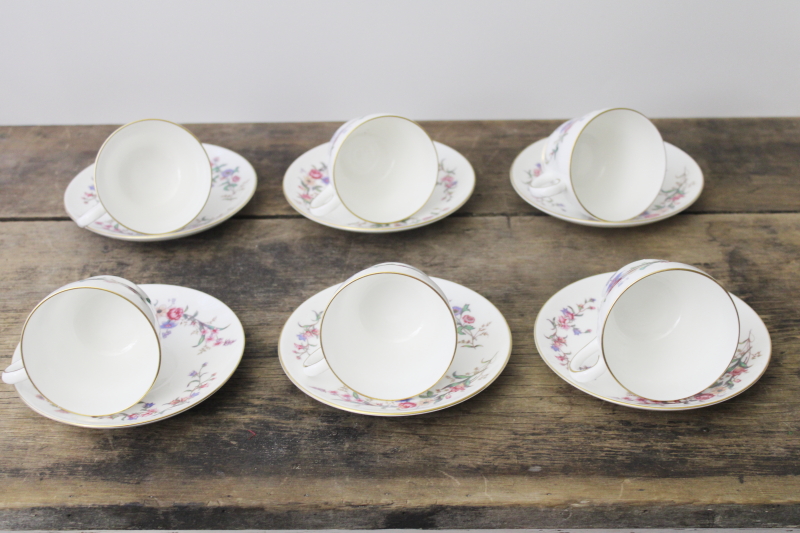 photo of vintage Wedgwood England Devon Sprays floral china, six tea cups & saucers #2