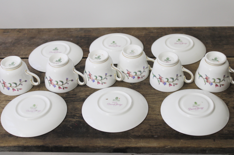 photo of vintage Wedgwood England Devon Sprays floral china, six tea cups & saucers #3