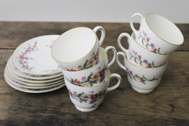 photo of vintage Wedgwood England Devon Sprays floral china, six tea cups & saucers #5