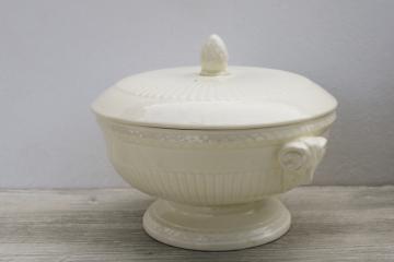 catalog photo of vintage Wedgwood England Edme creamware china rams head handles serving bowl w/ cover