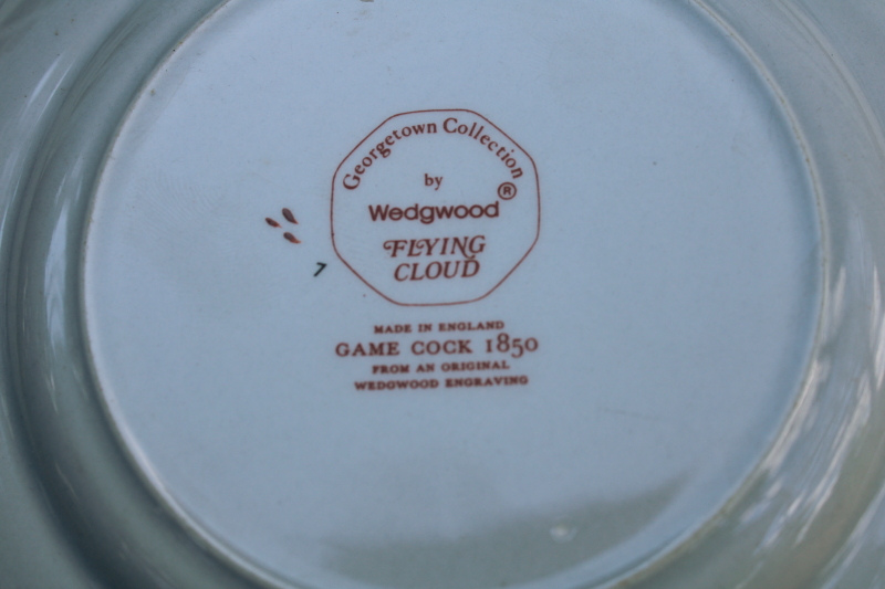 photo of vintage Wedgwood Flying Cloud Game Cock ships print rust red transferware ironstone china, set of 10 small plates  #3