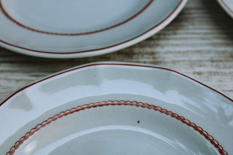 photo of vintage Wedgwood Flying Cloud Game Cock ships print rust red transferware ironstone china, set of 10 small plates  #4