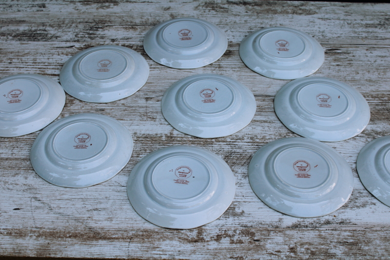 photo of vintage Wedgwood Flying Cloud Game Cock ships print rust red transferware ironstone china, set of 10 small plates  #7