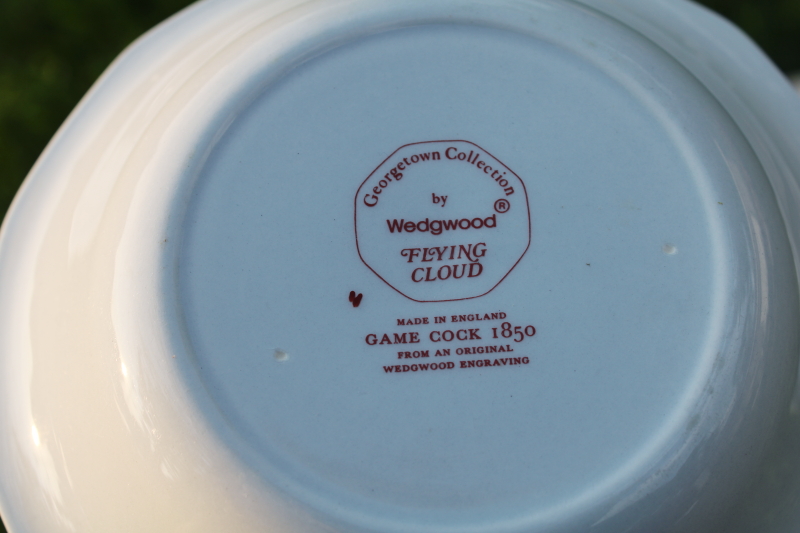 photo of vintage Wedgwood Flying Cloud Game Cock ships print rust red transferware ironstone china, set of 12 small bowls  #3