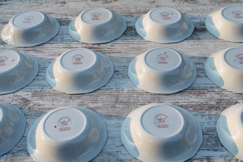 photo of vintage Wedgwood Flying Cloud Game Cock ships print rust red transferware ironstone china, set of 12 small bowls  #6
