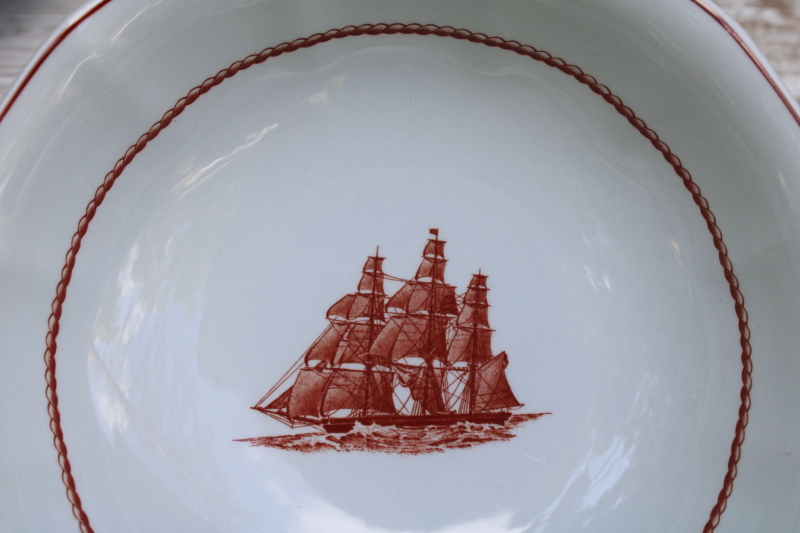 photo of vintage Wedgwood Flying Cloud Young America ships print rust red transferware ironstone china, set of 4 cereal bowls  #2