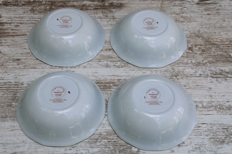 photo of vintage Wedgwood Flying Cloud Young America ships print rust red transferware ironstone china, set of 4 cereal bowls  #4