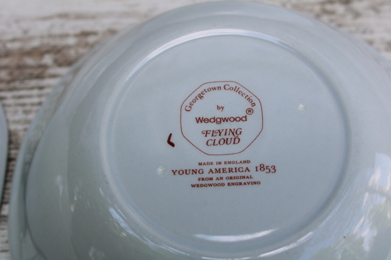 photo of vintage Wedgwood Flying Cloud Young America ships print rust red transferware ironstone china, set of 4 cereal bowls  #5