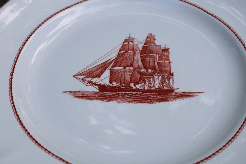 photo of vintage Wedgwood Flying Cloud rare rust red color clipper ships print ironstone china, large dinner plates  #2