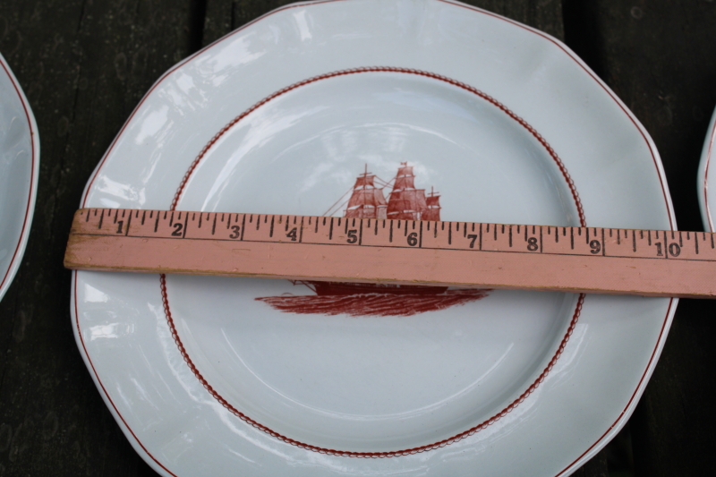 photo of vintage Wedgwood Flying Cloud rare rust red color clipper ships print ironstone china, large dinner plates  #7