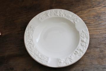 catalog photo of vintage Wedgwood Queen's Ware embossed china ashtray, creamware ivory solid color