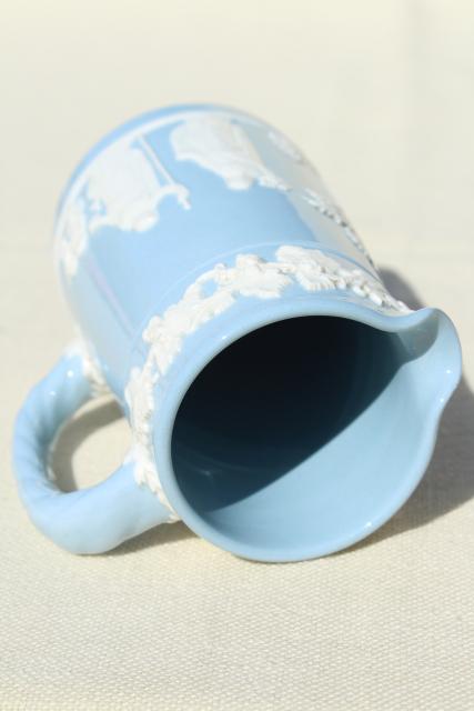 photo of vintage Wedgwood Queen's Ware embossed china, mini blue & white cream pitcher #6