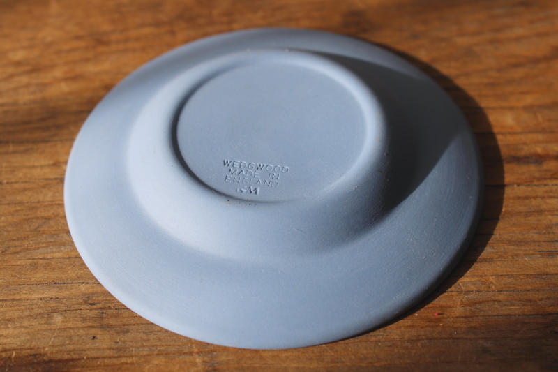 photo of vintage Wedgwood blue & white jasperware china trinket dish, Canadian Mounties 1873 1973 mounted police  #2