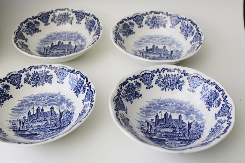 photo of vintage Wedgwood blue & white transferware china cereal bowls Royal Homes of Britain #1