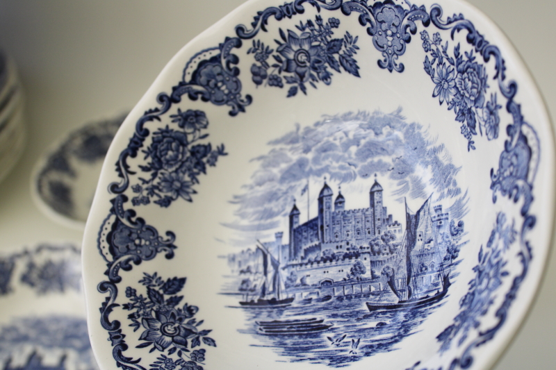 photo of vintage Wedgwood blue & white transferware china cereal bowls Royal Homes of Britain #2