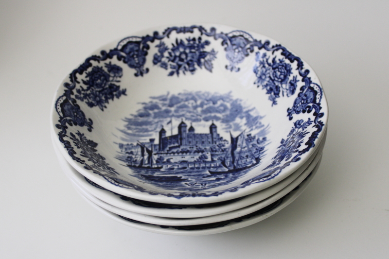 photo of vintage Wedgwood blue & white transferware china cereal bowls Royal Homes of Britain #5