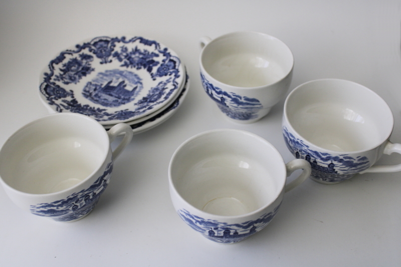 photo of vintage Wedgwood blue & white transferware china cups & saucers Royal Homes of Britain #5