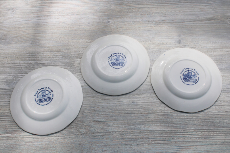 photo of vintage Wedgwood blue & white transferware china dessert or pie plates Royal Homes of Britain #3