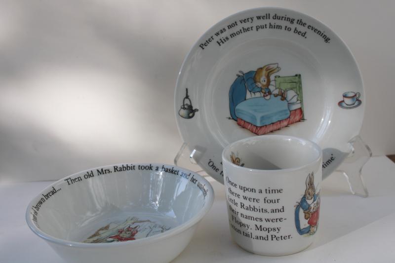 photo of vintage Wedgwood child's dishes set Peter Rabbit Beatrix Potter baby cup, bowl, plate #2