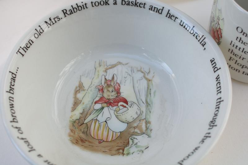 photo of vintage Wedgwood child's dishes set Peter Rabbit Beatrix Potter baby cup, bowl, plate #3