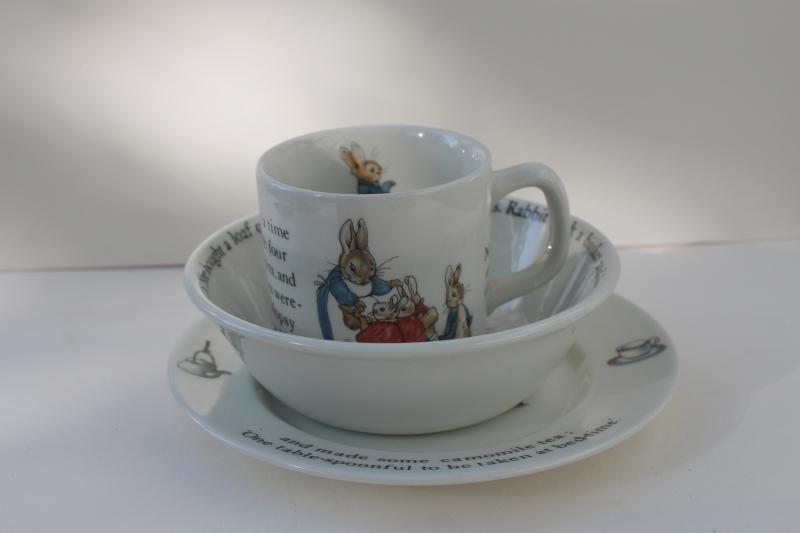 photo of vintage Wedgwood child's dishes set Peter Rabbit Beatrix Potter baby cup, bowl, plate #8