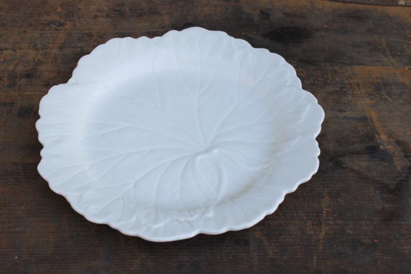 photo of vintage Wedgwood china begonia or cabbage leaf plate, all white creamware majolica #1