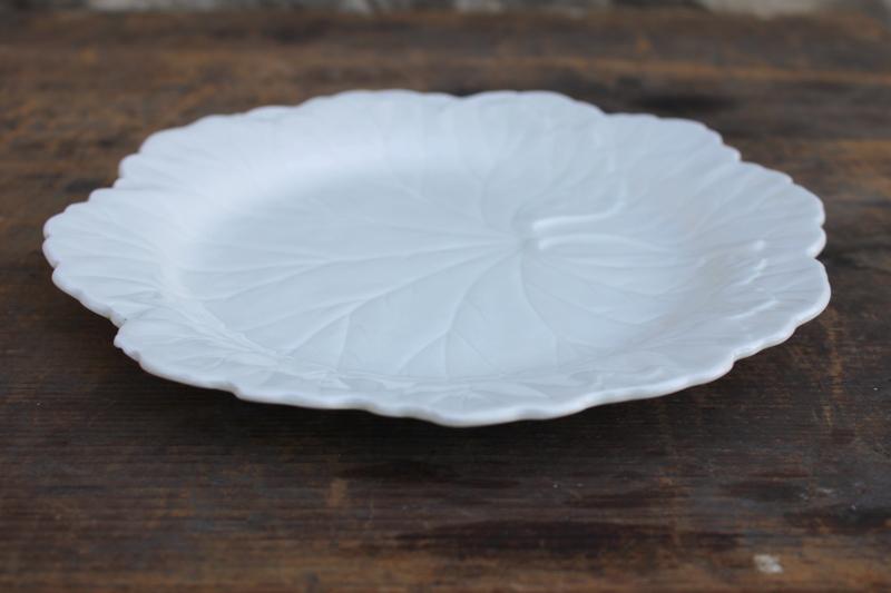 photo of vintage Wedgwood china begonia or cabbage leaf plate, all white creamware majolica #5