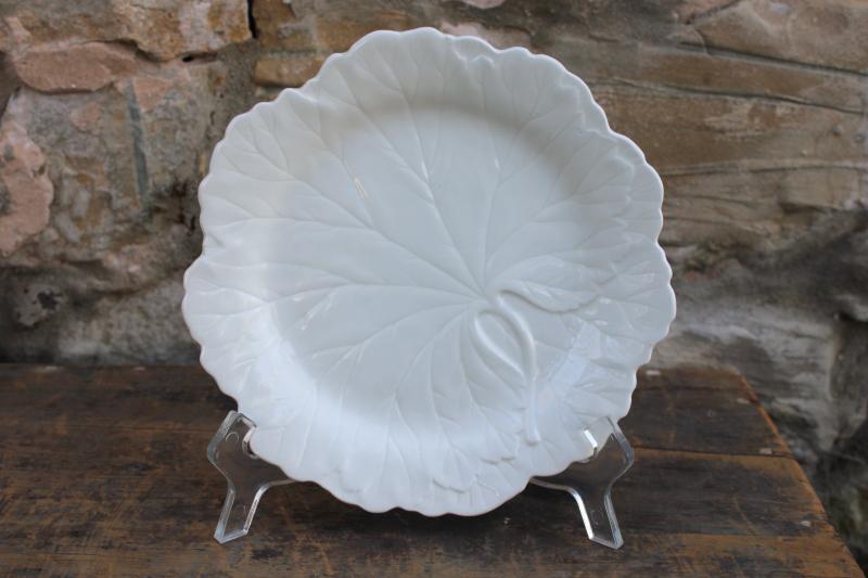 photo of vintage Wedgwood china begonia or cabbage leaf plate, all white creamware majolica #7