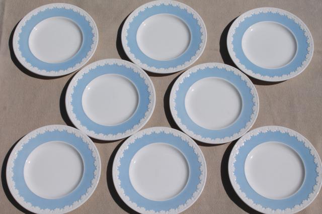 photo of vintage Wedgwood china bowls & plates, Albion blue & white Corinthian embossed border #4