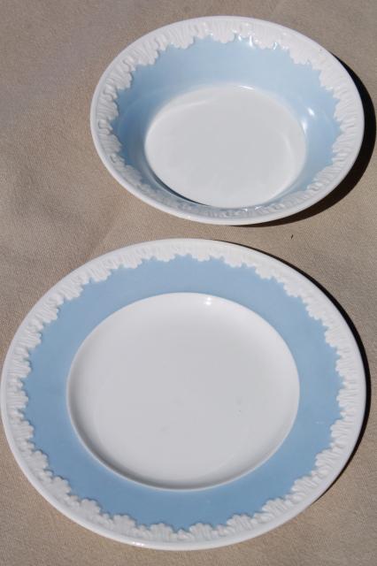 photo of vintage Wedgwood china bowls & plates, Albion blue & white Corinthian embossed border #7