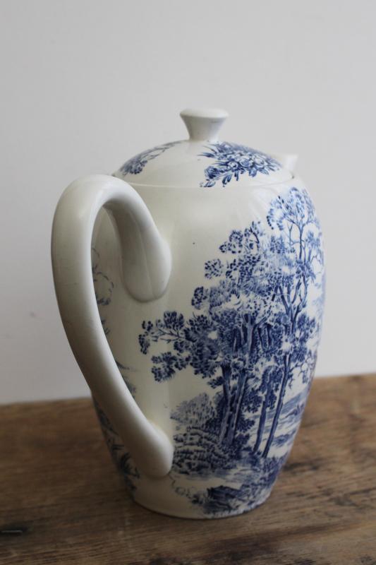 photo of vintage Wedgwood china coffee pot, Countryside blue & white pattern #4