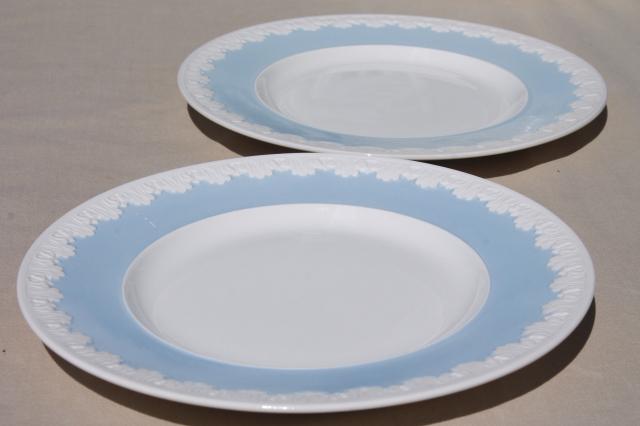 photo of vintage Wedgwood china dinner plates, Albion blue & white Corinthian embossed border #5